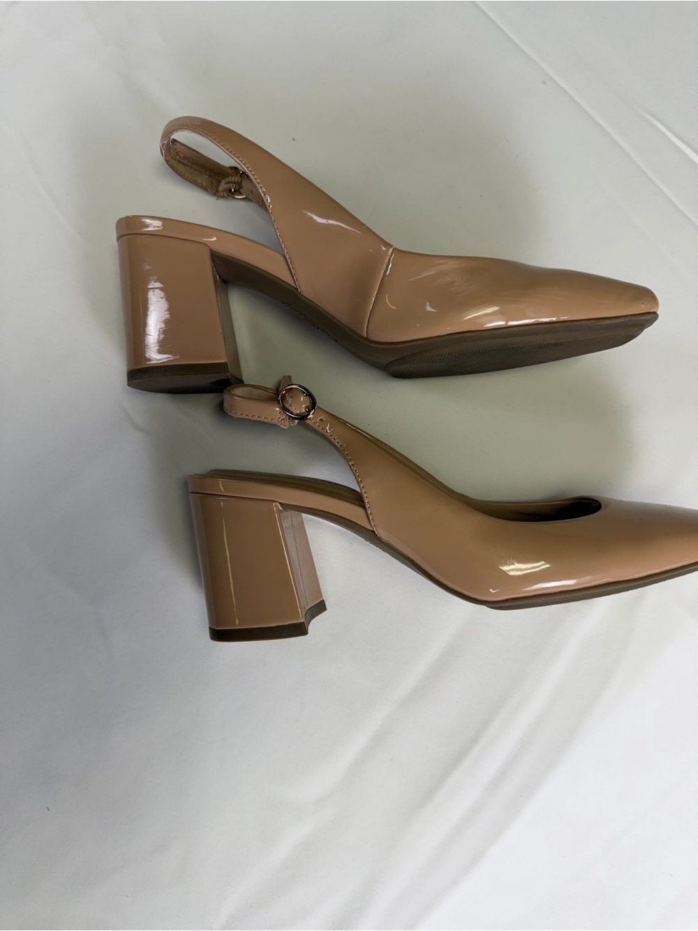 Anne Klein Nude Patent Slingback Block Heel Pumps - Picture 6 of 16